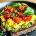 Avocado Toast with Scrambled Eggs and Tomatoes
