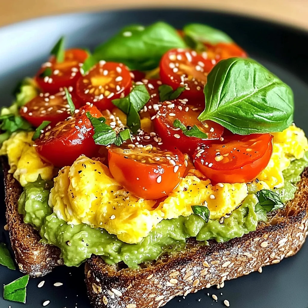 Avocado Toast with Scrambled Eggs and Tomatoes