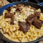 Cajun Steak Tips with Cheesy Parmesan Bowtie Pasta