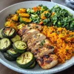 Colorful Chicken Veggie Plate with Carrot Rice & Salad