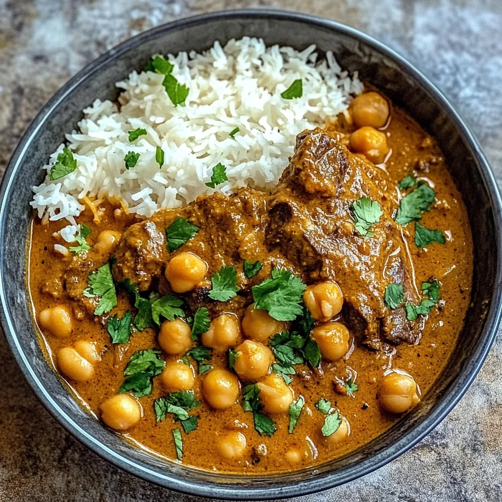 Creamy Coconut Beef & Chickpea Curry with Freshly Baked Garlic Naan