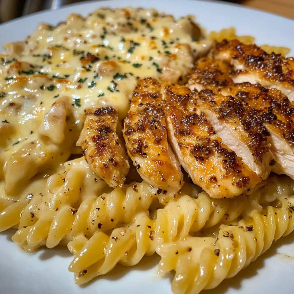 Creamy Garlic Chicken Rotini with Parmesan Velveeta Sauce