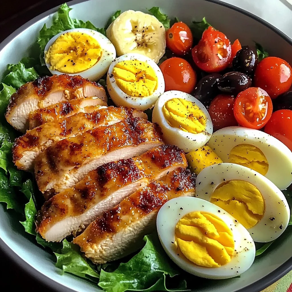 Crispy Chicken & Egg Salad Bowl with Fresh Banana & Greens