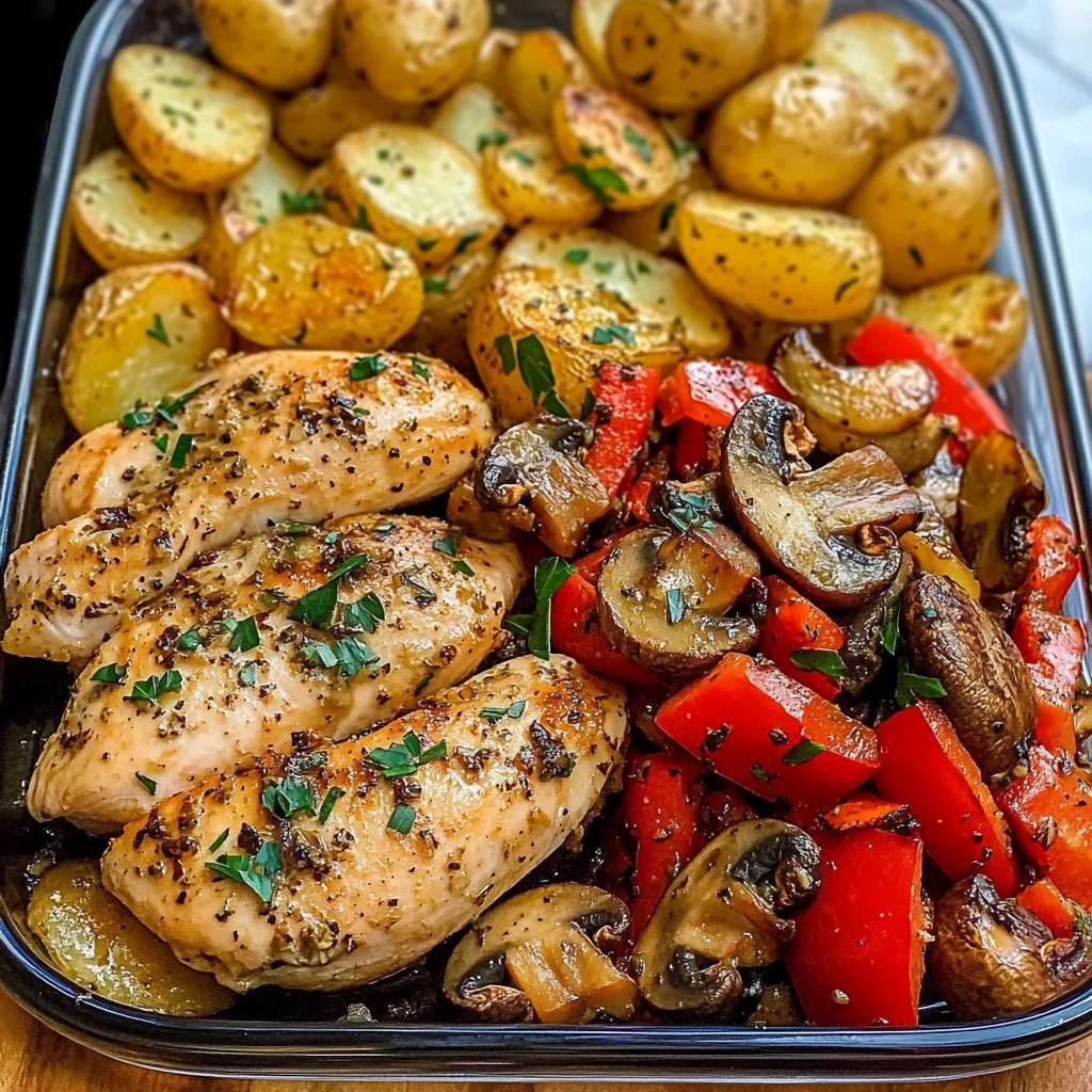Garlic Herb Chicken with Mushrooms & Roasted Potatoes