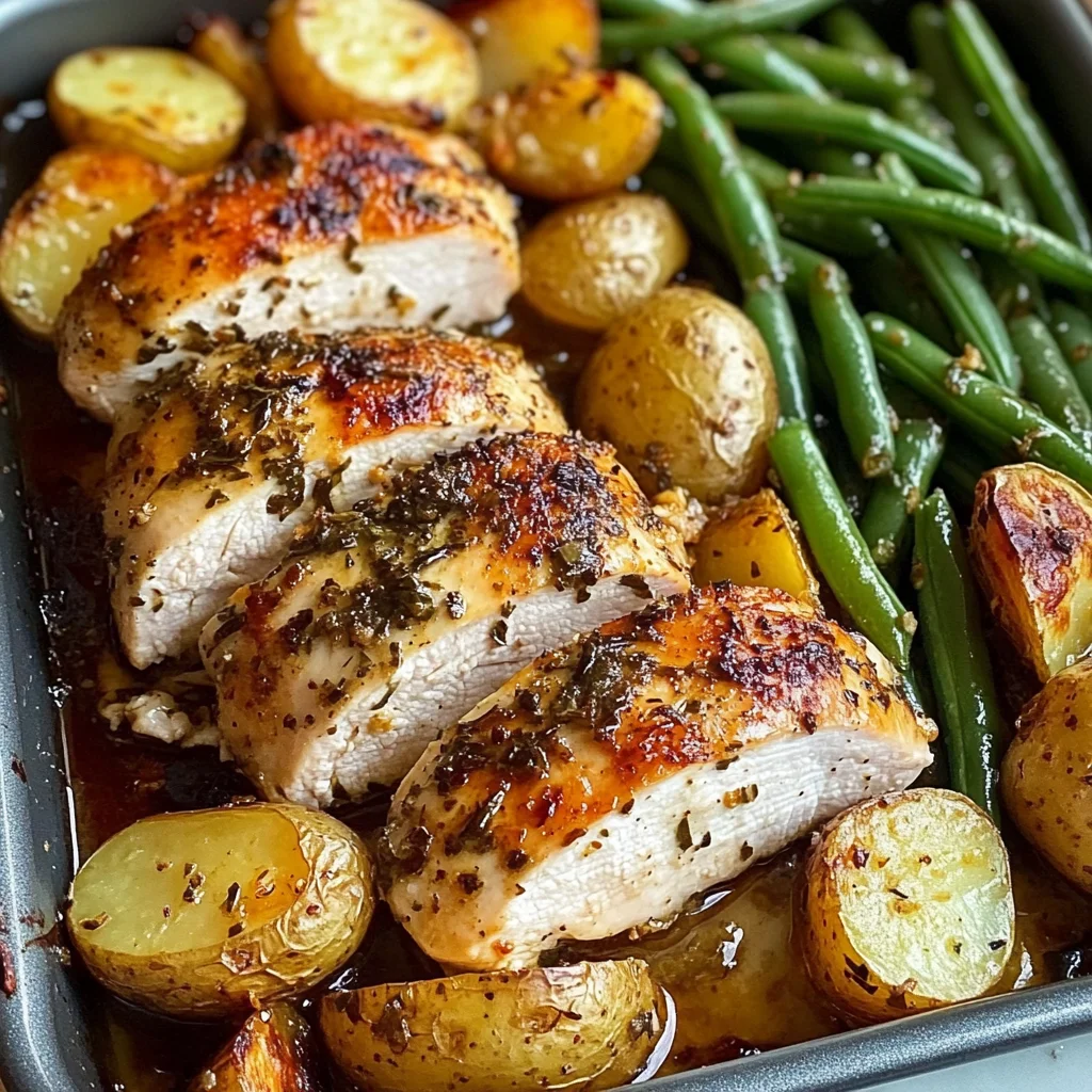 Garlic Herb Chicken with Roasted Potatoes & Green Beans
