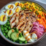 Grilled Chicken Protein Bowl with Eggs, Veggies & Creamy Dressing