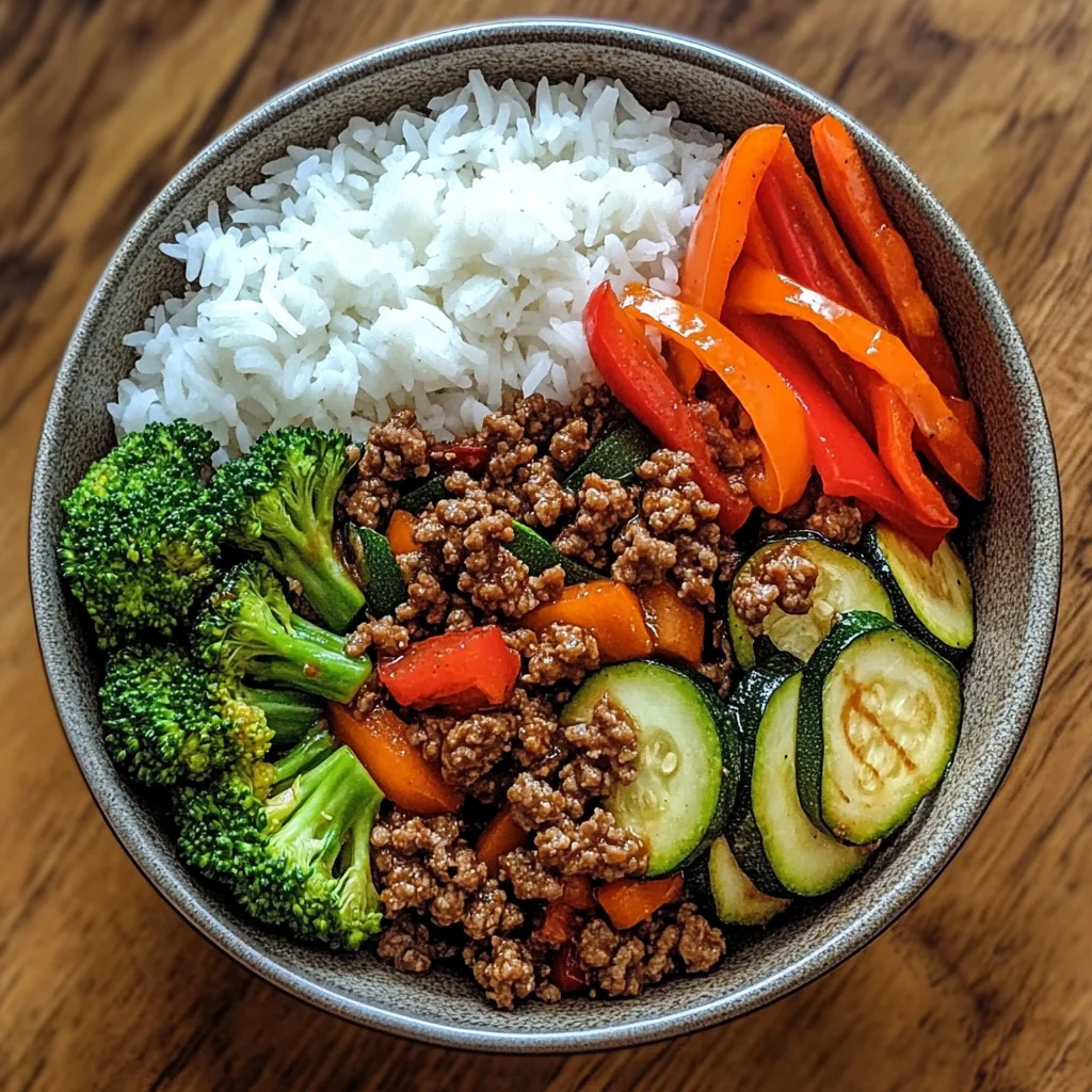 Ground Beef Veggie Stir-Fry Bowl with Fluffy Rice