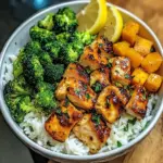 Honey Garlic Chicken Bowl with Rice, Broccoli & Roasted Butternut Squash