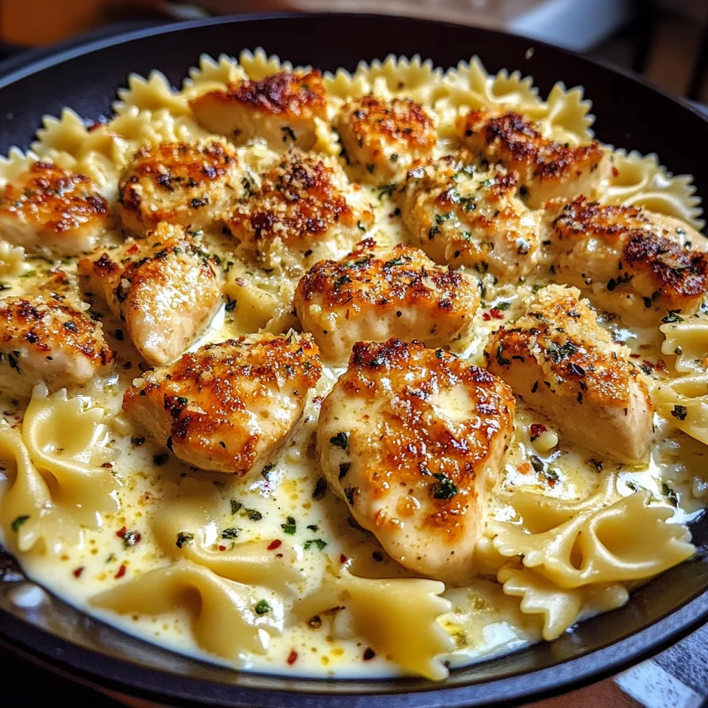 Mozzarella Garlic Butter Chicken Bowties in Cheesy Cream