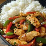 Spicy Garlic Pepper Chicken Stir-Fry with Steamed Rice