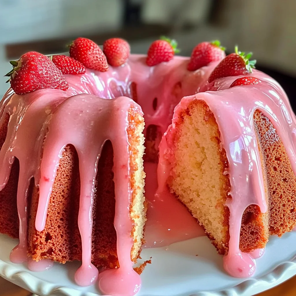 Strawberry Buttermilk Pound Cake with Pink Glaze