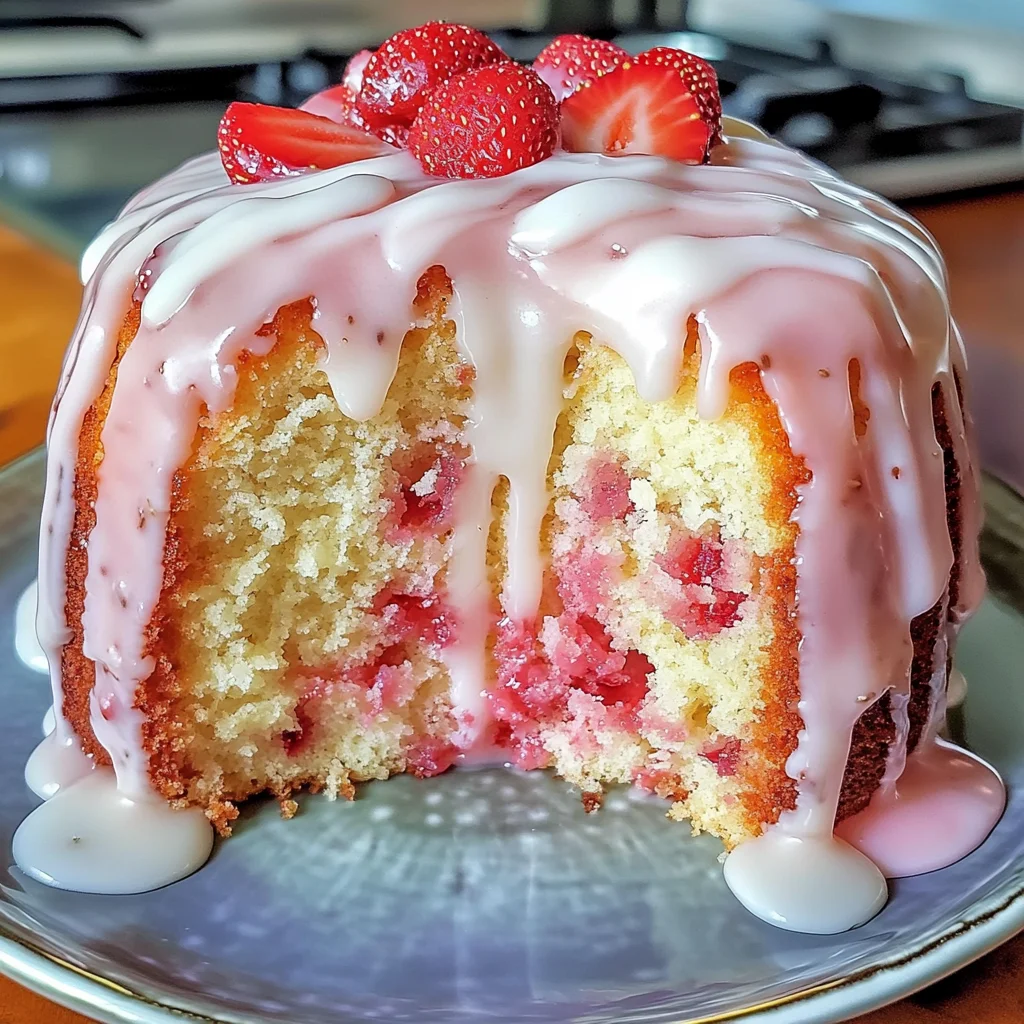 Strawberry Cream Cheese Pound Cake with White Glaze