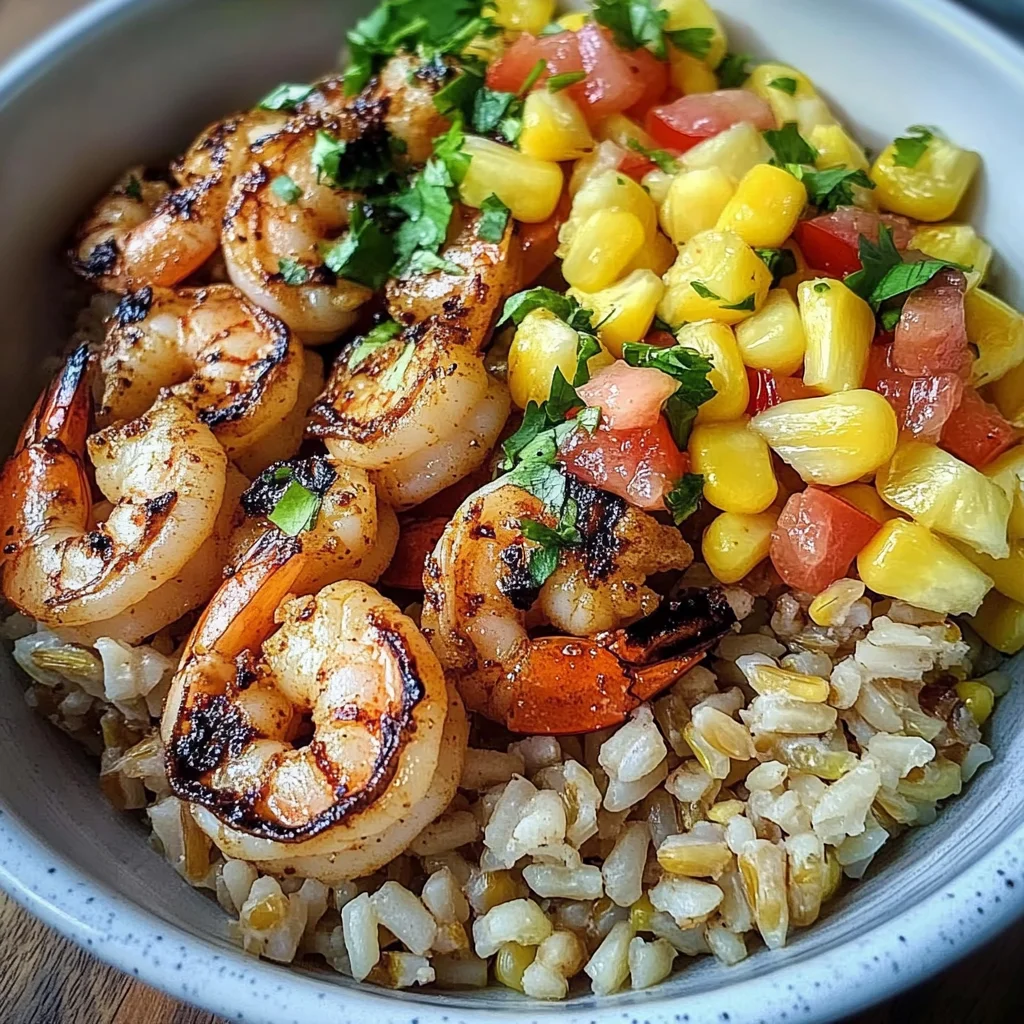 Zesty Shrimp Bowl with Brown Rice & Pineapple Corn Salsa