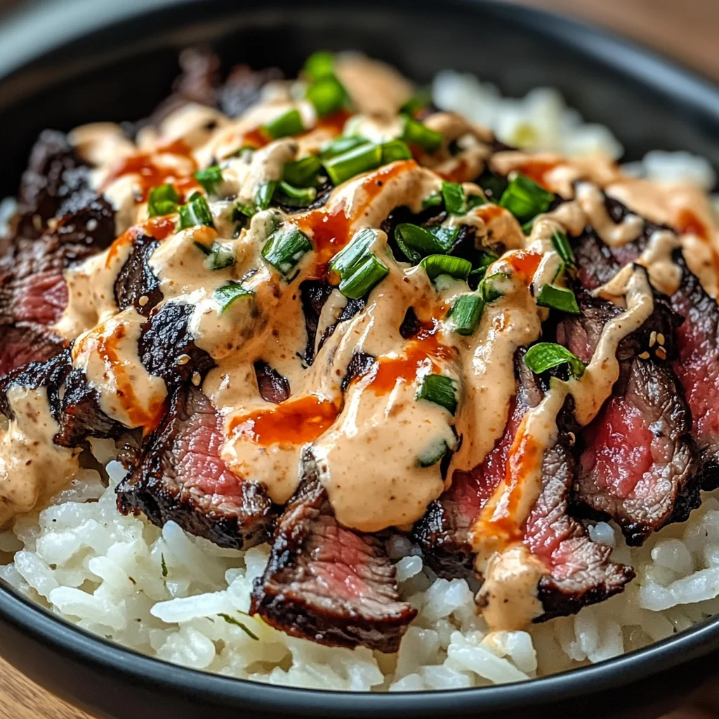 Korean BBQ Steak Rice Bowls with Spicy Cream Sauce
