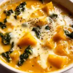 Butternut Squash Lasagna Soup with Kale & Mozzarella