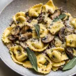Cheese Tortellini with Butter, Mushrooms, and Crispy Sage