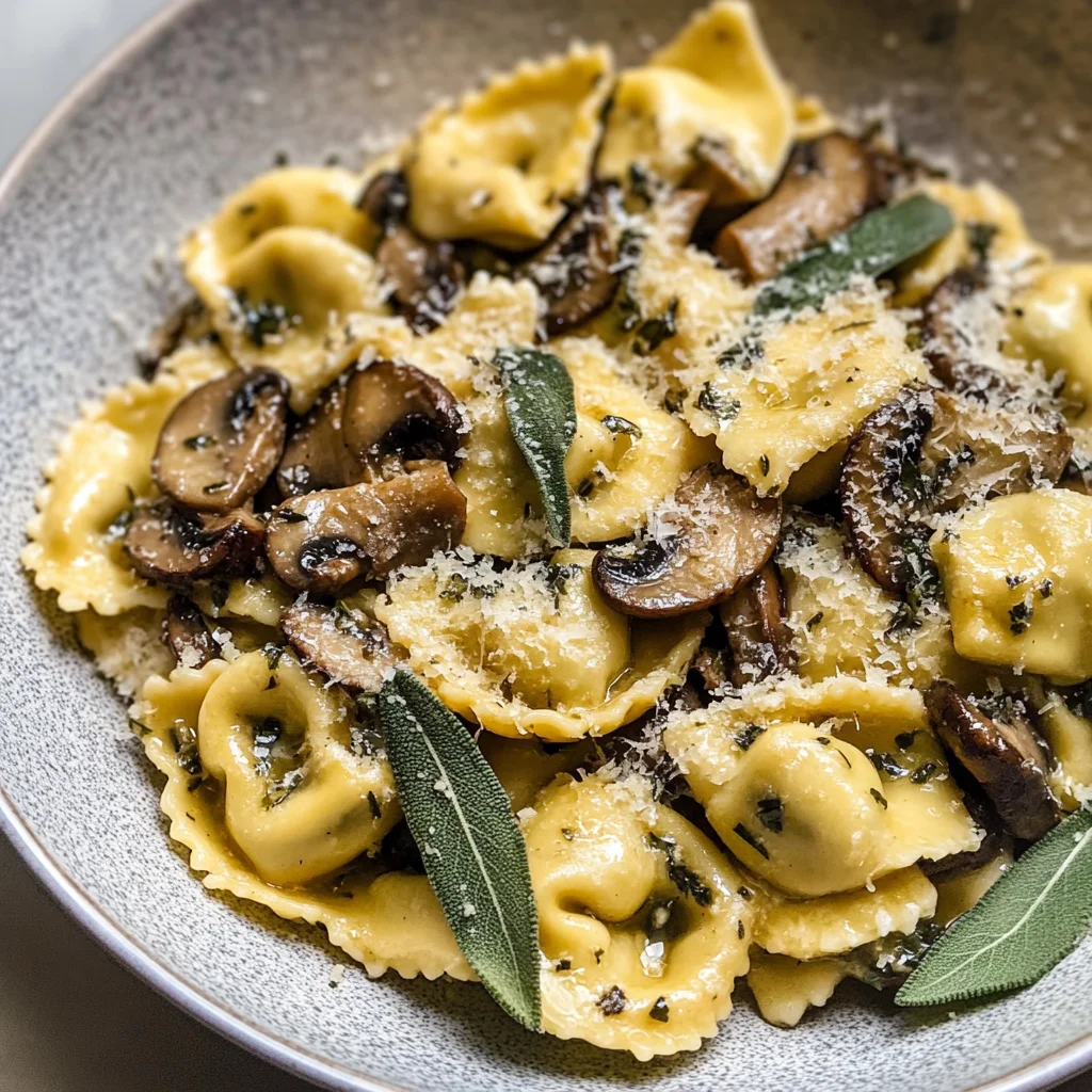 Cheese Tortellini with Butter, Mushrooms, and Crispy Sage
