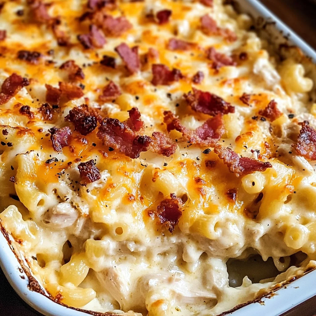 Chicken Turkey Bacon Ranch Mac and Cheese Casserole