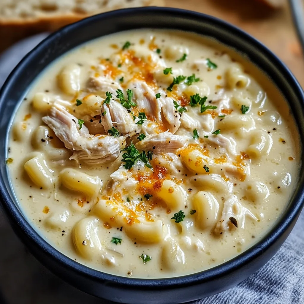 Creamy Chicken Macaroni Cheese Soup