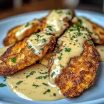 Crispy Parmesan Chicken with a Rich Garlic Sauce - Easy Dinner Idea