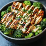 Grilled Chicken & Broccoli Bowls with Creamy Garlic Sauce