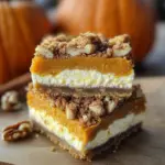 Pumpkin Cheesecake Bars with Walnut Crust and Streusel Topping
