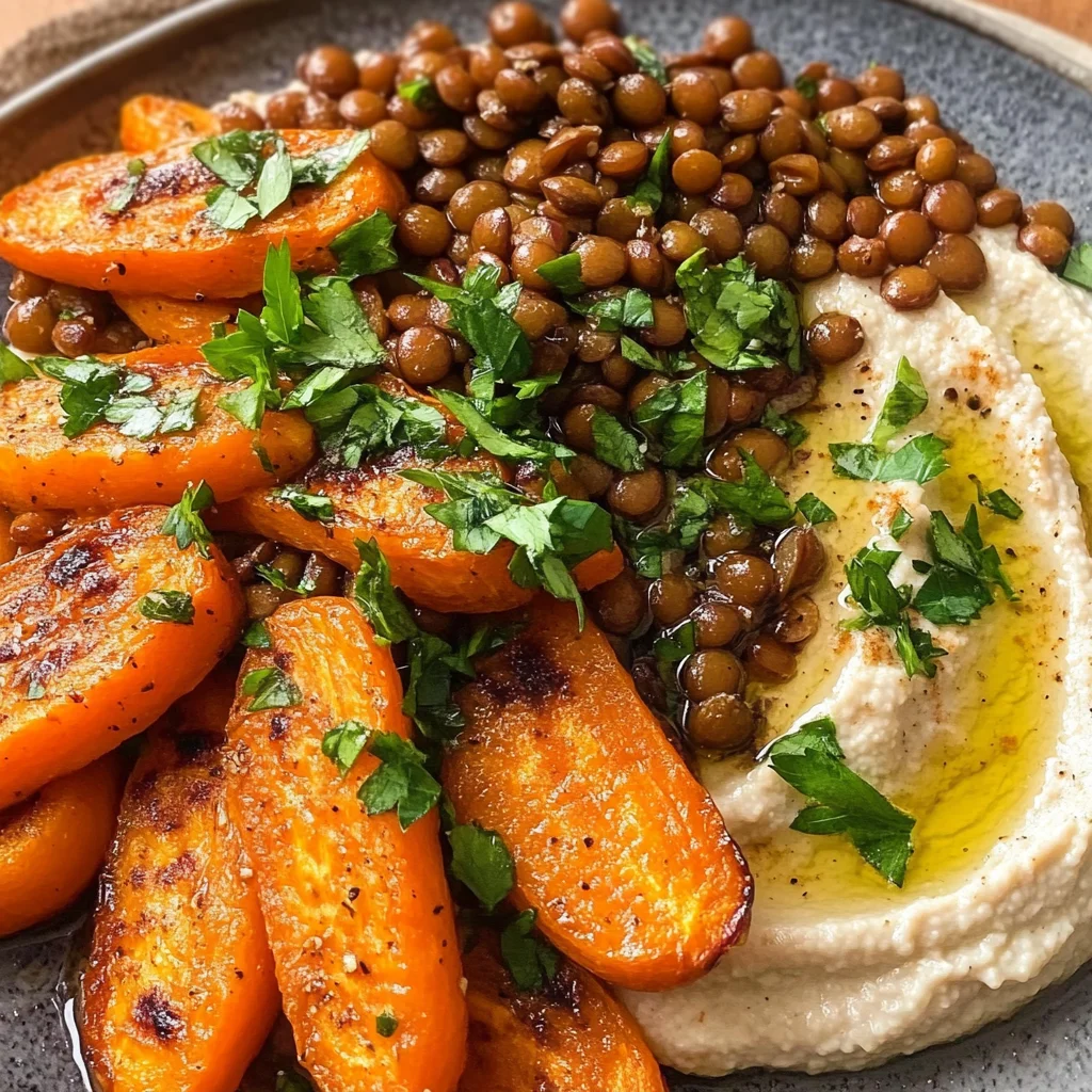 Roasted Carrots and Lentil Salad with Hummus