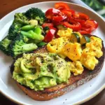 Avocado Toast with Scrambled Eggs & Sauted Veggies