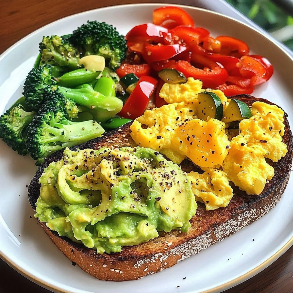 Avocado Toast with Scrambled Eggs & Sauted Veggies