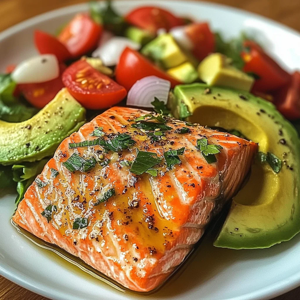 Baked Salmon Fillet with Avocado & Tomato Salad
