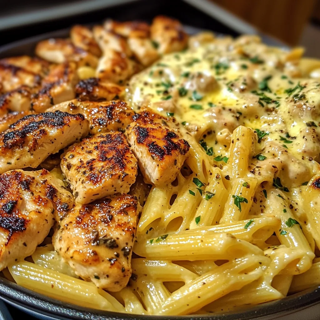 Cheesy Chicken Penne in Garlic Butter Parmesan Sauce