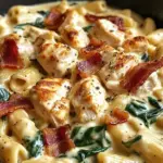 Creamy Chicken Pasta with Bacon, Spinach & Cheese