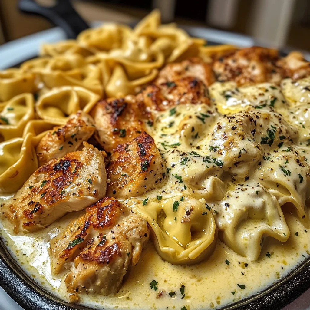 Creamy Chicken Tortellini with Mozzarella Garlic Sauce