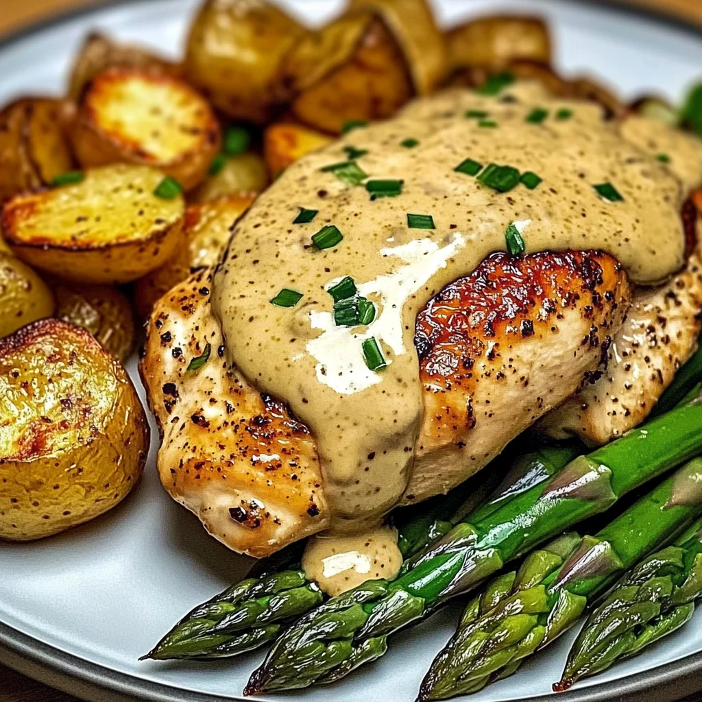 Creamy Dijon Chicken with Asparagus & Roasted Potatoes