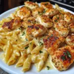 Creamy Garlic Butter Chicken with Cheesy Penne and Parmesan Sauce