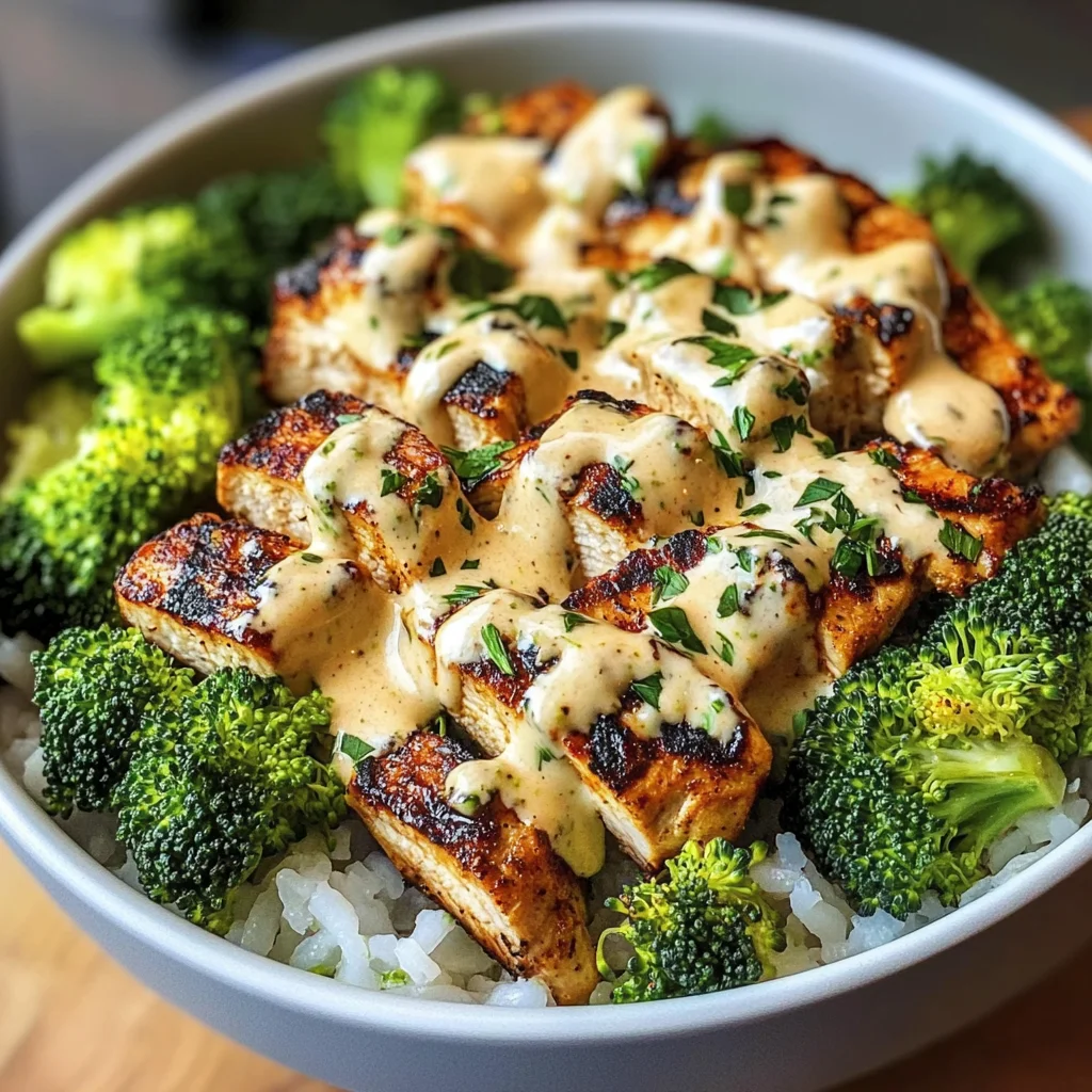 Creamy Garlic Chicken Bowl with Broccoli & Rice