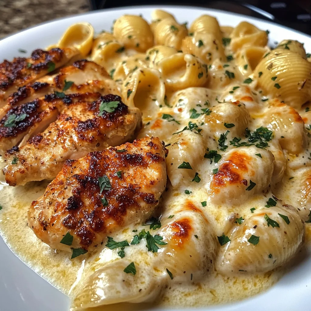 Creamy Parmesan Chicken Shells with Melted Mozzarella