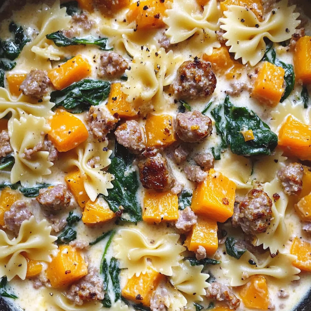 Creamy Roasted Butternut Squash Pasta with Sausage and Spinach