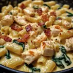 Creamy Spinach, Chicken, Bacon Pasta