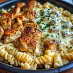Garlic Butter Chicken Rotini with Melted Mozzarella