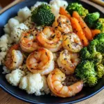 Garlic Butter Shrimp with Steamed Rice & Mixed Vegetables