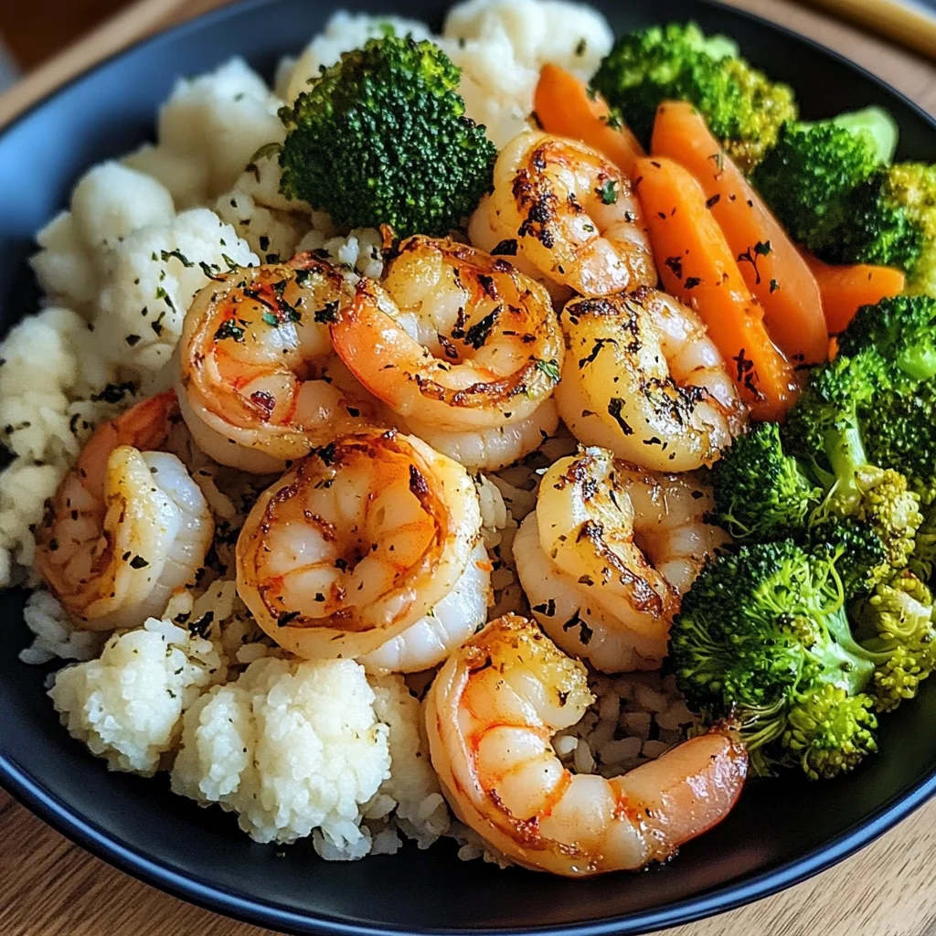 Garlic Butter Shrimp with Steamed Rice & Mixed Vegetables