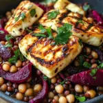 Halloumi with Lemony Lentils, Chickpeas and Beets