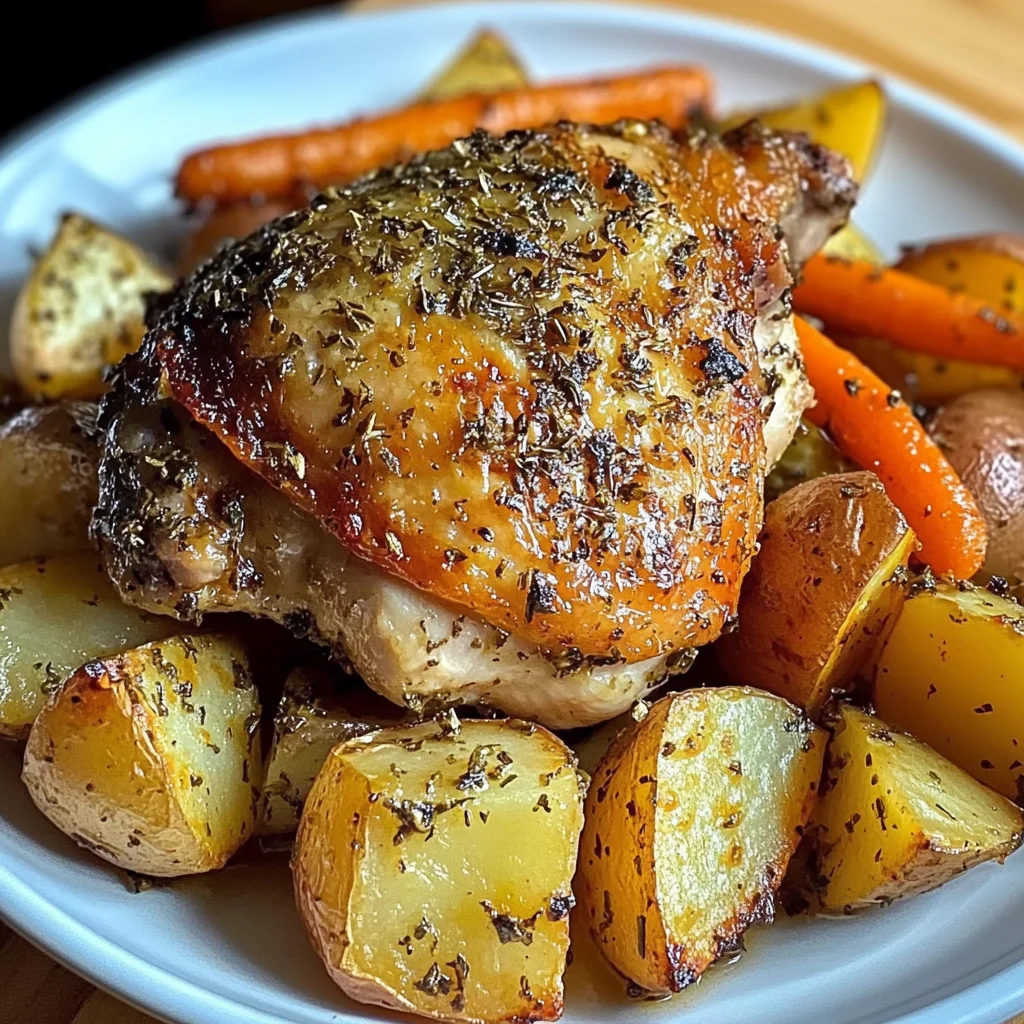 Herb-Roasted Chicken Thighs with Golden Potatoes & Sweet Carrots