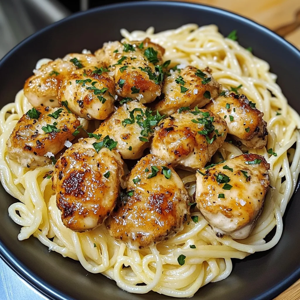 Lemon Garlic Butter Chicken Bites with Savory Parmesan Linguine
