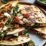 Mediterranean Quesadillas with Spinach, Feta, Mozzarella, and Red Onion