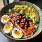 Salmon, Brown Rice & Soft-Boiled Egg Bowl with Avocado