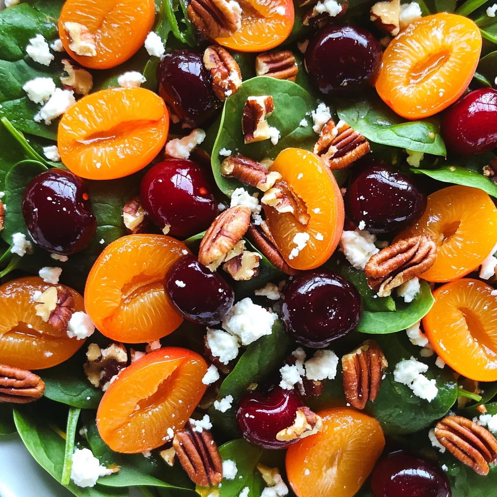 Apricot Salad with Spinach, Cherries, Pecans, and Feta Cheese