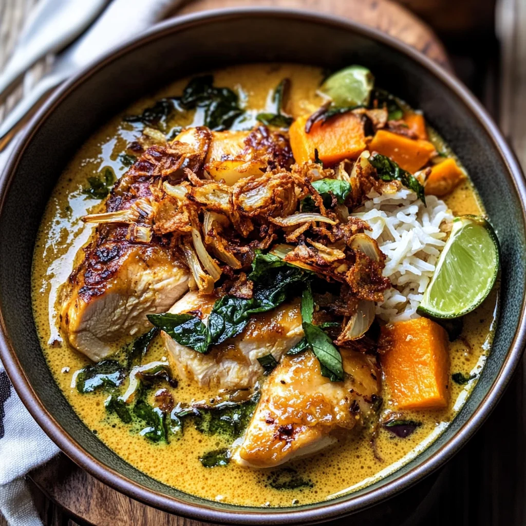 Crockpot Coconut Chicken Curry with Crispy Shallot Basil Oil
