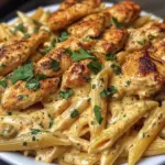 Garlic Parmesan Chicken Penne in Creamy Cajun Three-Cheese Sauce